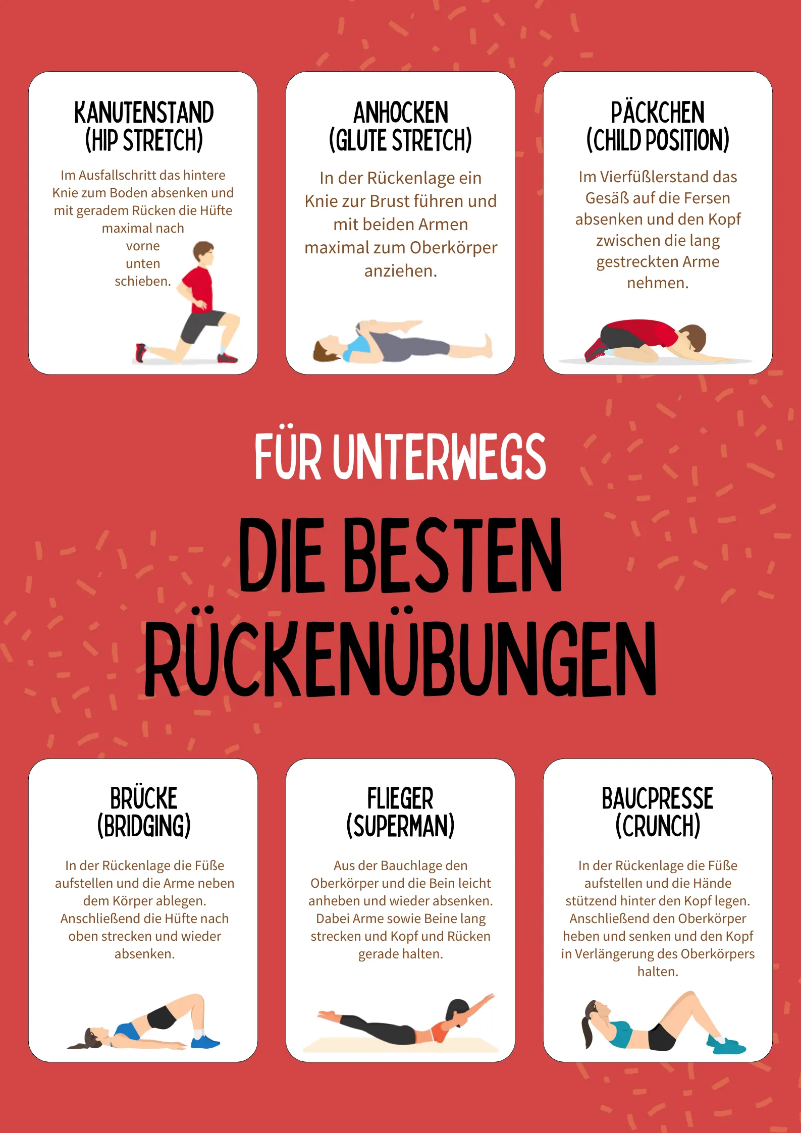 Übersicht: Die sechs besten Rückenübungen für unterwegs